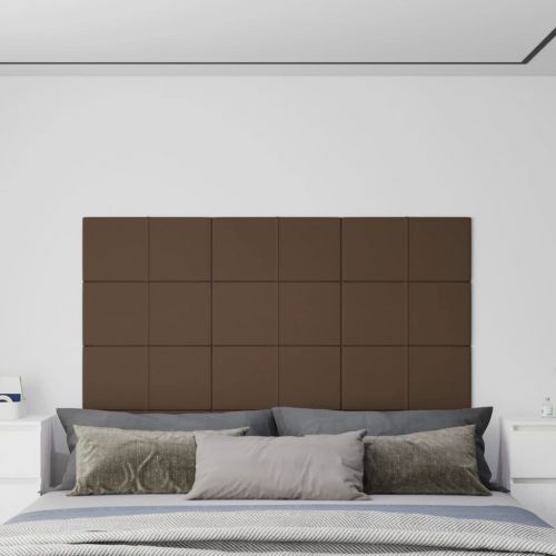 vidaXL Panele ścienne, 12 szt., brązowe, 60x30 cm, tkanina, 2,16 m²