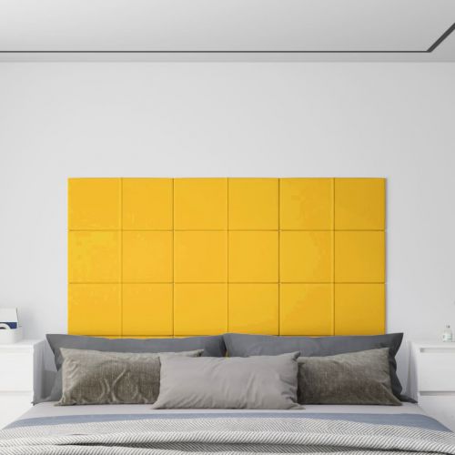 vidaXL Panele ścienne, 12 szt, żółte, 60x30 cm, aksamit, 2,16 m²