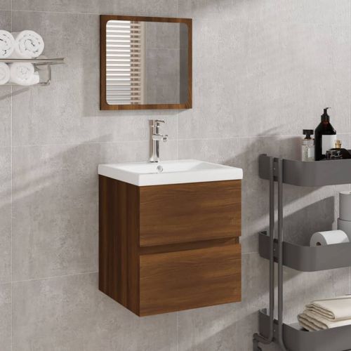 vidaXL Szafka do łazienki z umywalką i lustrem, brązowy dąb