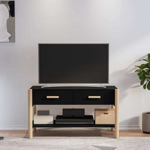 vidaXL Szafka pod TV, czarna, 82x38x45 cm, materiał drewnopochodny