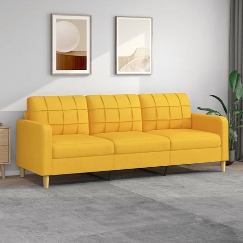 vidaXL Sofa 3-osobowa, jasnożółta, 210 cm, tapicerowana tkaniną