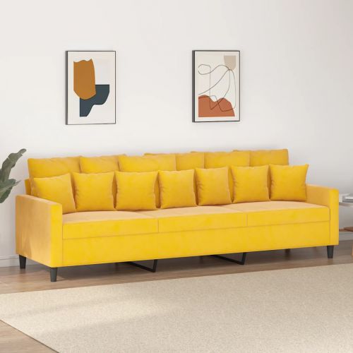 vidaXL Sofa 3-osobowa, żółty, 210 cm, tapicerowana aksamitem
