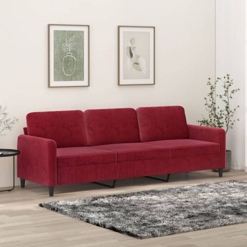 vidaXL Sofa 3-osobowa, winna czerwień, 210 cm, obita aksamitem