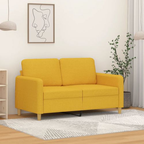 vidaXL Sofa 2-osobowa, jasnożółta, 120 cm, tapicerowana tkaniną