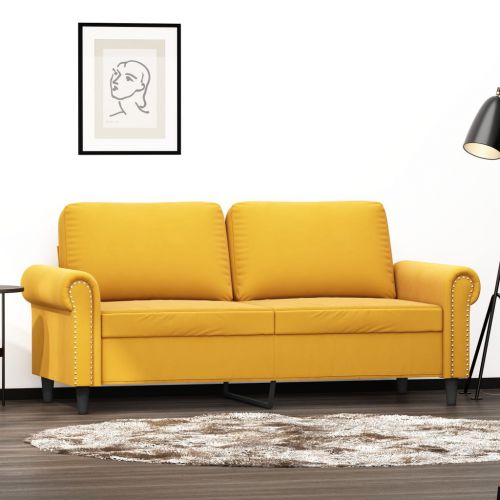 vidaXL Sofa 2-osobowa, żółta, 140 cm, tapicerowana aksamitem