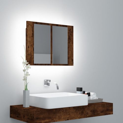 vidaXL Szafka łazienkowa z lustrem, przydymiony dąb, 60x12x45 cm
