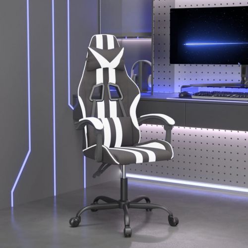 vidaXL Obrotowy fotel gamingowy, czarno-biały, sztuczna skóra