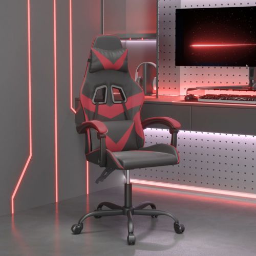 vidaXL Obrotowy fotel gamingowy, czarno-bordowy, sztuczna skóra