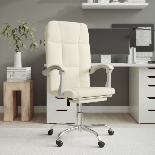 vidaXL Rozkładany fotel biurowy, kremowy, sztuczna skóra