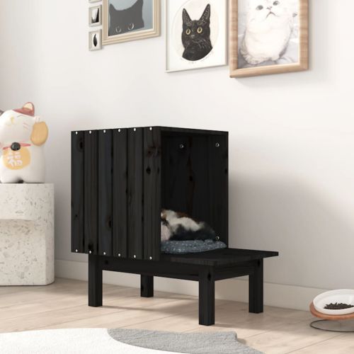 vidaXL Domek dla kota, czarny, 60x36x60 cm, lite drewno sosnowe