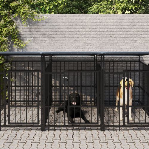 vidaXL Kojec zewnętrzny dla psów, z zadaszeniem, stalowy, 16,89 m²