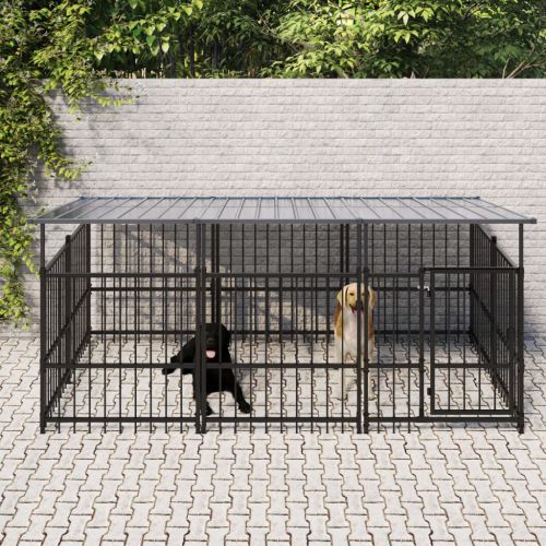 vidaXL Kojec dla psa z zadaszeniem, stalowy, 5,63 m²