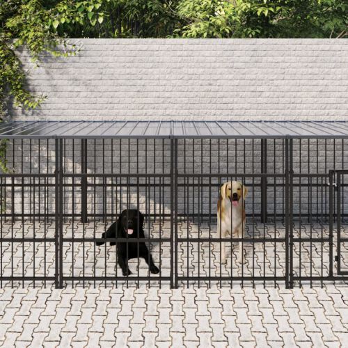 vidaXL Kojec dla psa z zadaszeniem, stalowy, 11,26 m²