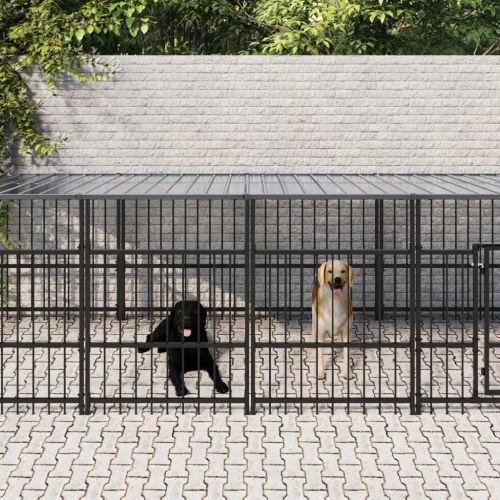 vidaXL Kojec dla psa z zadaszeniem, stalowy, 13,14 m²