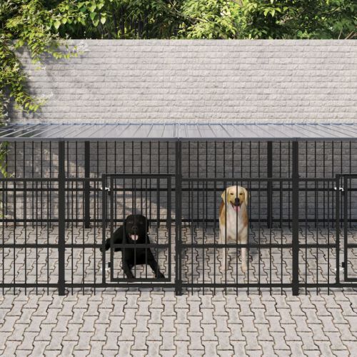 vidaXL Kojec dla psa z zadaszeniem, stalowy, 11,26 m²