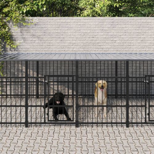 vidaXL Kojec zewnętrzny dla psów, z zadaszeniem, stalowy, 18,77 m²