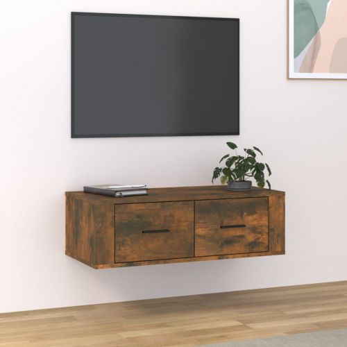 vidaXL Wisząca szafka pod TV, przydymiony dąb, 80x36x25 cm
