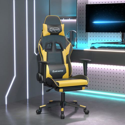 vidaXL Fotel gamingowy z podnóżkiem, czarno-złoty, sztuczna skóra