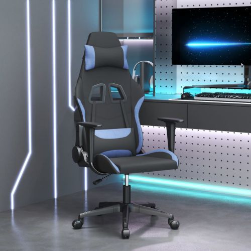 vidaXL Fotel gamingowy, czarno-niebieski, tkanina