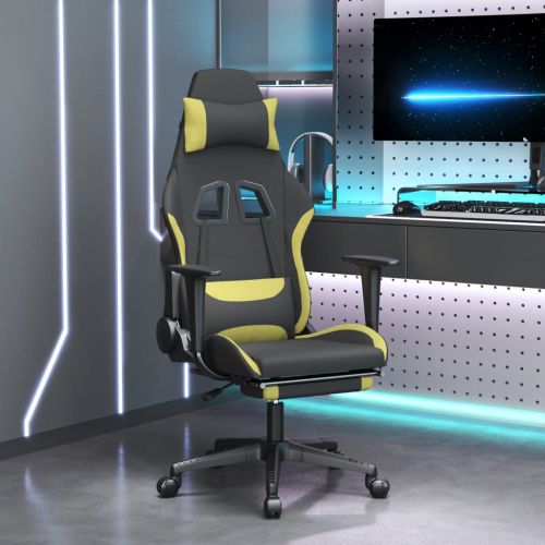 vidaXL Fotel gamingowy z podnóżkiem, czarno-jasnozielony, tkanina