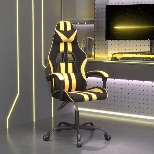 vidaXL Fotel gamingowy, czarno-złoty, sztuczna skóra