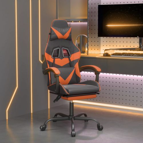 vidaXL Fotel gamingowy z podnóżkiem, czarno-pomarańczowy