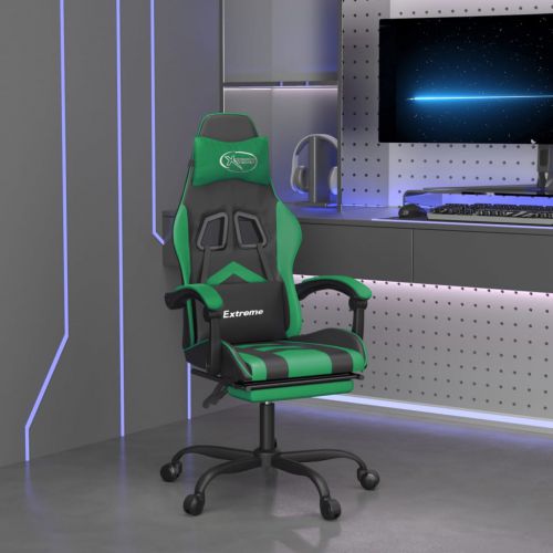 vidaXL Fotel gamingowy z podnóżkiem, czarno-zielony, sztuczna skóra