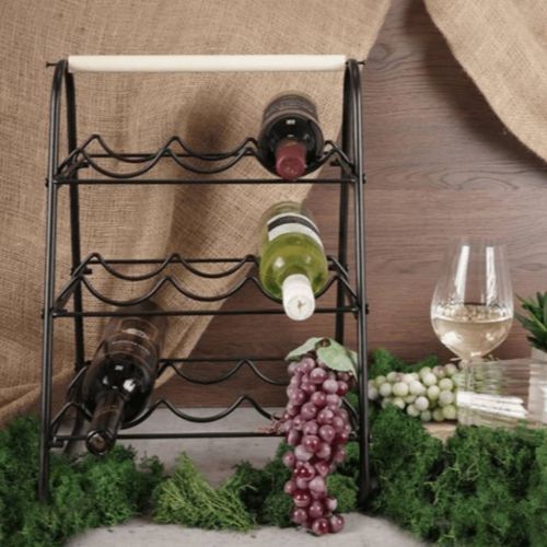 Home&Styling Stojak na 9 butelek wina, metalowy, czarno-naturalny