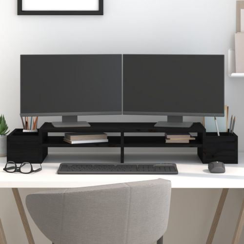 vidaXL Podstawka na monitor, czarna, 100x27,5x15 cm, drewno sosnowe