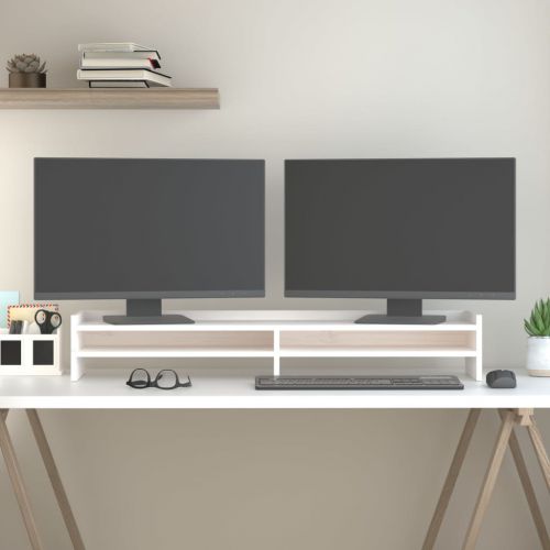 vidaXL Podstawka na monitor, biała, 100x24x16 cm, lite drewno sosnowe