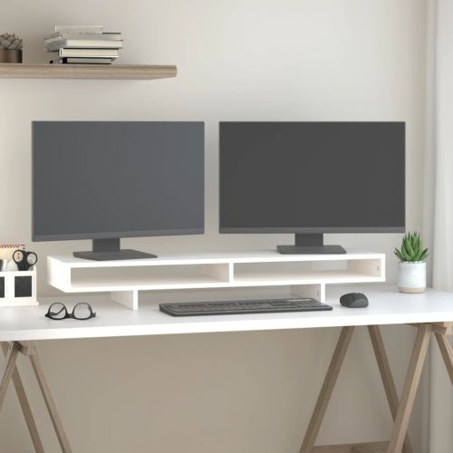 vidaXL Podstawka na monitor, biała, 100x27x14 cm, lite drewno sosnowe