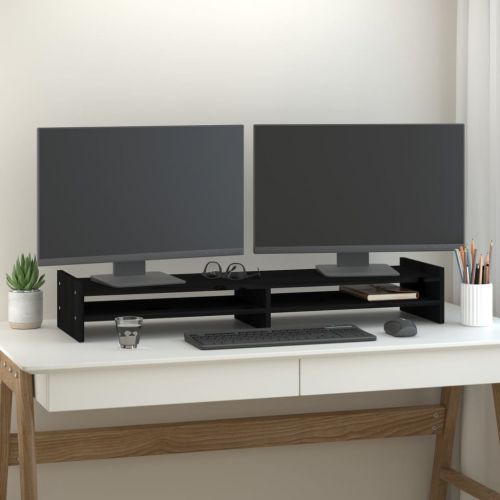 vidaXL Podstawka na monitor, czarna, 100x27x15 cm, lite drewno sosnowe
