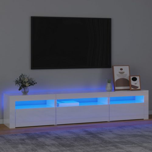 vidaXL Szafka pod TV z oświetleniem LED, biała z połyskiem195x35x40 cm