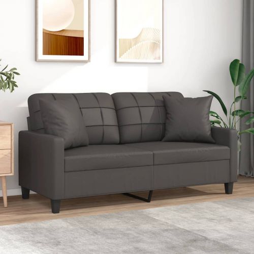 vidaXL 2-osobowa sofa z poduszkami, szara, 140 cm, sztuczna skóra