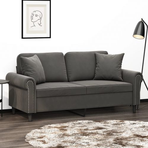 vidaXL 2-osobowa sofa z poduszkami, ciemnoszara, 140 cm, aksamit