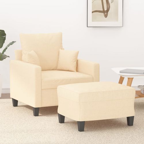 vidaXL Fotel z podnóżkiem, kremowy, 60 cm, obity tkaniną