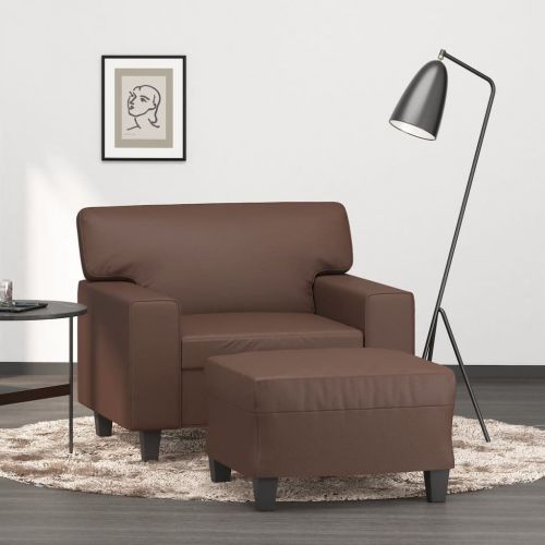 vidaXL Fotel z podnóżkiem, brązowy, 60 cm, sztuczna skóra