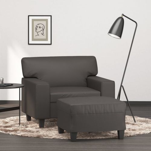 vidaXL Fotel z podnóżkiem, szary, 60 cm, sztuczna skóra