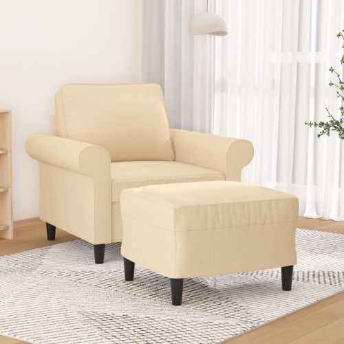 vidaXL Fotel z podnóżkiem, kremowy, 60 cm, obity tkaniną