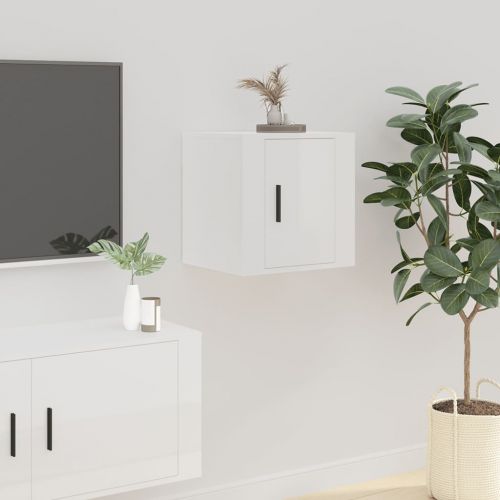 vidaXL Wisząca szafka telewizyjna, wysoki połysk, biała, 40x34,5x40 cm
