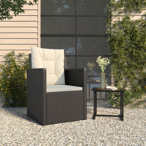 vidaXL Fotel ogrodowy z poduszką, czarny, polirattan