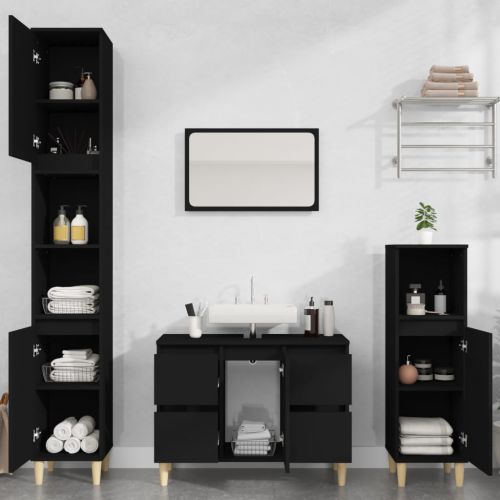 vidaXL 3-cz zestaw mebli łazienkowych, czarny, materiał drewnopochodny