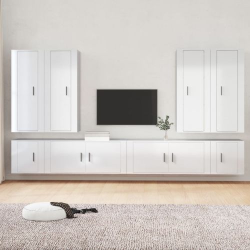 vidaXL 8-częściowy zestaw szafek telewizyjnych, biały z połyskiem