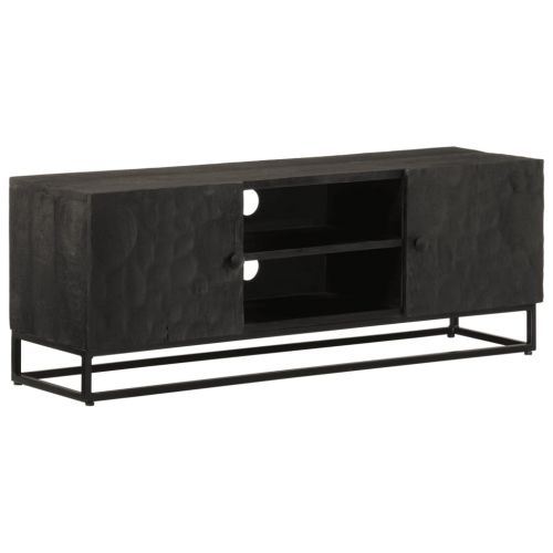 vidaXL Szafka pod TV, czarna, 110x30x40 cm, lite drewno mango i żelazo