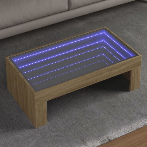 vidaXL Stolik kawowy z LED Infinity, dąb sonoma, 90x50x30 cm