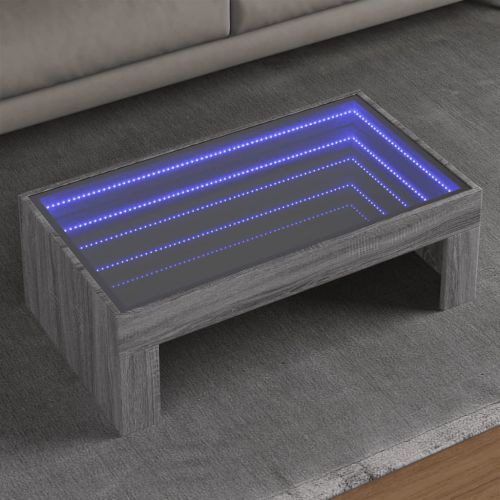 vidaXL Stolik kawowy z LED Infinity, szary dąb sonoma, 90x50x30 cm