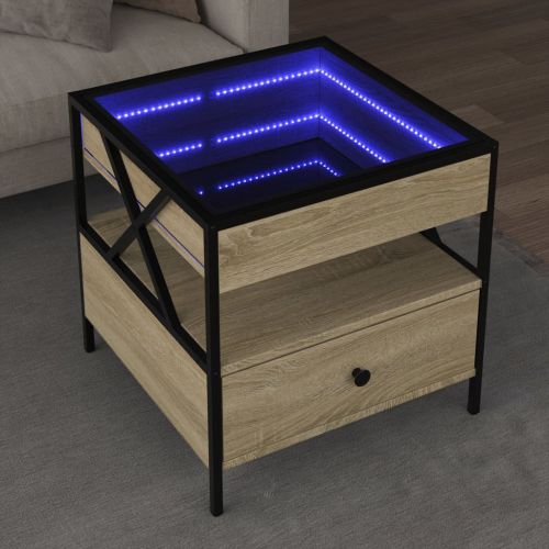 vidaXL Stolik kawowy z LED Infinity, dąb sonoma, 50x50x51 cm