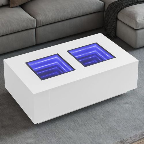 vidaXL Stolik kawowy z LED Infinity, biały, 116x69x40 cm