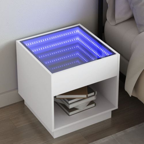 vidaXL Stolik nocny z LED Infinity, biały, 50x50x50 cm