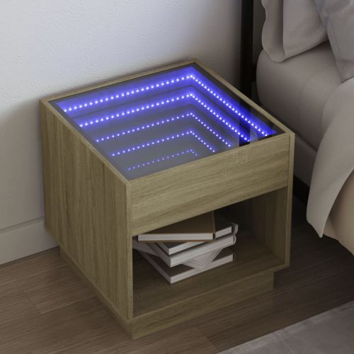 vidaXL Stolik nocny z LED Infinity, dąb sonoma, 50x50x50 cm